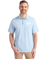 Los Angeles Rams Monochromatic Cutter & Buck Virtue Recycled Stripe Featherlight Pique Mens Big & Tall Polo Atlas Light Blue Front
