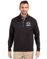 Green Bay Packers Mono Cutter & Buck Adapt Eco Knit Hybrid Recycled Mens Quarter Zip Black Front
