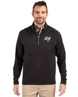 Tampa Bay Buccaneers Mono Cutter & Buck Adapt Eco Knit Hybrid Recycled Mens Quarter Zip Black Front