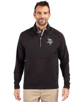 Minnesota Vikings Mono Cutter & Buck Adapt Eco Knit Hybrid Recycled Mens Quarter Zip Black Front