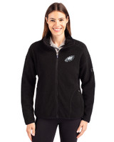 Philadelphia Eagles Monochromatic Cutter & Buck Cascade Epic Comfort Recycled Sherpa Fleece Womens Full Zip Jacket Black Front