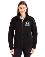 Green Bay Packers Mono Cutter & Buck Cascade Eco Fleece Womens Full Zip Jacket Black Front