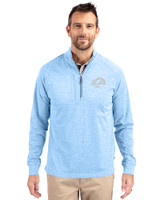 Los Angeles Rams Mono Cutter & Buck Adapt Eco Knit Heather Mens Quarter Zip Pullover Atlas Heather Front