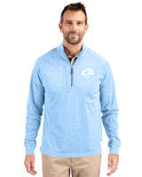 Los Angeles Rams Monochromatic Cutter & Buck Adapt Recycled Soft Knit Stretch Mens Heathered Quarter Zip Pullover  Atlas Heather Front