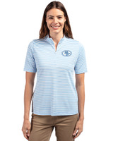 San Francisco 49ers Mono Cutter & Buck Virtue Eco Pique Stripe Recycled Womens Top Atlas Light Blue Front
