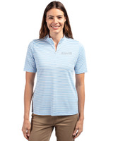 New Orleans Saints Mono Cutter & Buck Virtue Eco Pique Stripe Recycled Womens Top Atlas Light Blue Front