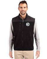 Pittsburgh Steelers Mono Cutter & Buck Cascade Eco Fleece Mens Vest Black Front