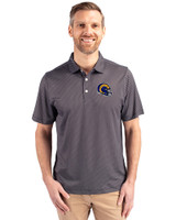 Los Angeles Rams NFL Helmet Cutter & Buck Pike Eco Symmetry Print Stretch Recycled Mens Big & Tall Polo Black/White Front