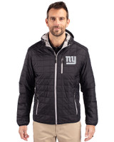 New York Giants Mono Cutter & Buck Rainier Primaloft Eco Mens Full Zip Hooded Jacket Black Front