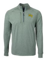 Mountain Brook High School Cutter & Buck Adapt Recycled Soft Knit Stretch Mens Heathered Quarter Zip Pullover  Hunter Heather Mannequin