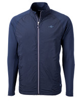 James Clemens High School Cutter & Buck Adapt Recycled Soft Knit Stretch Mens Big & Tall Hybrid Full Zip Jacket Navy Blue Mannequin