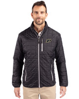 Purdue Boilermakers Cutter & Buck Rainier PrimaLoft®  Mens Big and Tall Eco Insulated Puffer Jacket Black Front