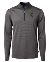 Mountain Brook High School - Cutter & Buck Virtue Recycled Micro Stripe Featherlight Pique Mens Big & Tall Quarter Zip Pullover Black/Elemental Grey Mannequin