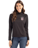 Oklahoma Sooners SEC Cutter & Buck Coastline Epic Comfort Recycled Womens Funnel Neck Black Front