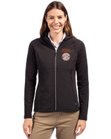 Texas Longhorns SEC Cutter & Buck Adapt Recycled Soft Knit Stretch Womens Hybrid Full Zip Jacket Black Front