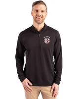 Oklahoma Sooners SEC Cutter & Buck Virtue Eco Pique Recycled Quarter Zip Mens Big & Tall Pullover Black Front