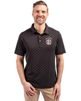 Oklahoma Sooners SEC Cutter & Buck Virtue Recycled Tile Print Featherlight Pique Mens Big & Tall  Polo Black Front
