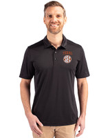 Texas Longhorns SEC Cutter & Buck Prospect Eco Textured Stretch Recycled Mens Short Sleeve Polo Black Front