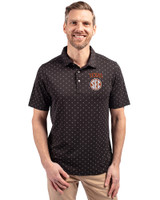 Texas Longhorns SEC Cutter & Buck Virtue Eco Pique Tile Print Recycled Mens Polo Black Front