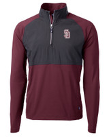 Marjory Stoneman Douglas High School Cutter & Buck Adapt Recycled Soft Knit Stretch Mens Hybrid Quarter Zip Pullover  Bordeaux/Black Mannequin