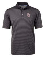 Marjory Stoneman Douglas High School Cutter & Buck Virtue Recycled Micro Stripe Featherlight Pique Mens Polo Black/Elemental Grey Mannequin