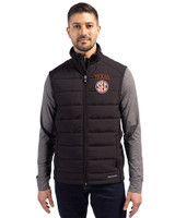 Texas Longhorns SEC Cutter & Buck Evoke Hybrid Softshell Recycled Mens Full Zip Vest Black Front