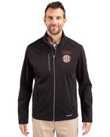 Texas Longhorns SEC Cutter & Buck Evoke Softshell Recycled Full Zip Mens Jacket Black Front