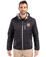 Texas Longhorns SEC Cutter & Buck Rainier Recycled Insulated Puffer Mens Full Zip Hooded Jacket Black Front