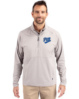 Pitt Panthers College Vault Cutter & Buck Adapt Eco Knit Hybrid Recycled Mens Quarter Zip Polished Medium Gray Front