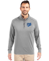 Pitt Panthers College Vault Cutter & Buck Adapt Eco Knit Stretch Recycled Mens Quarter Zip Pullover Polished Medium Gray Front