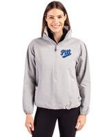 Pitt Panthers College Vault Cutter & Buck Charter Eco Recycled Womens Anorak Jacket Polished Medium Gray Front