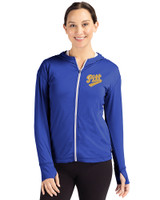 Pitt Panthers College Vault Cutter & Buck Daybreak Eco Recycled Womens Full Zip Hoodie Tour Blue Front