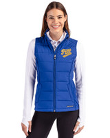 Pitt Panthers College Vault Cutter & Buck Evoke Hybrid Softshell Recycled Womens Full Zip Vest Tour Blue Front