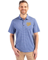 Pitt Panthers College Vault Cutter & Buck Forge Eco Heather Stripe Stretch Recycled Mens Polo Tour Blue Heather Front