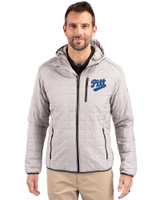 Pitt Panthers College Vault Cutter & Buck Rainier Primaloft Eco Mens Full Zip Hooded Jacket Polished Medium Gray Front