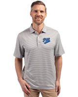 Pitt Panthers College Vault Cutter & Buck Forge Eco Double Stripe Stretch Recycled Mens Polo Polished/White Front