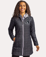 Arizona Diamondbacks Mono Cutter & Buck Rainier PrimaLoft®  Womens Eco Insulated Hooded Long Coat Black Front