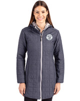 Milwaukee Brewers Mono Cutter & Buck Rainier PrimaLoft®  Womens Eco Insulated Hooded Long Coat Anthracite Melange Front