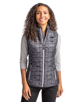 Philadelphia Phillies Mono Cutter & Buck Rainier PrimaLoft® Womens Eco Insulated Full Zip Printed Puffer Vest Black Front