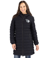 Cleveland Guardians Mono Cutter & Buck Mission Ridge Repreve Eco Insulated Womens Long Puffer Jacket Black Front