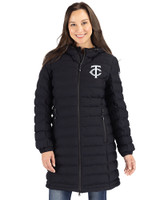 Minnesota Twins Mono Cutter & Buck Mission Ridge Repreve Eco Insulated Womens Long Puffer Jacket Black Front