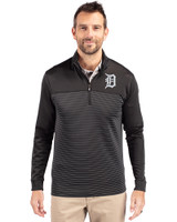 Detroit Tigers Mono Cutter & Buck Traverse Stretch Eco Stripe Quarter Zip Mens Big and Tall Pullover Black Front