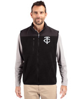 Minnesota Twins Mono Cutter & Buck Cascade Eco Sherpa Mens Big and Tall Fleece Vest Black Front
