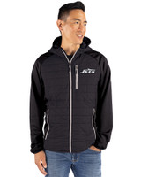 New York Jets Mono Cutter & Buck Rainier Primaloft Mens Eco Full Zip Hybrid Jacket Black Front