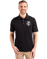 Minnesota Twins Mono Cutter & Buck Advantage Eco Tri-Blend Pique Mens Big and Tall Polo Black Front