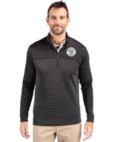 Milwaukee Brewers Mono Cutter & Buck Traverse Stretch Eco Stripe Quarter Zip Mens Pullover Black Front