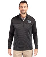 Cleveland Guardians Mono Cutter & Buck Traverse Stretch Eco Stripe Quarter Zip Mens Pullover Black Front
