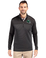 New York Jets NFL Helmet Cutter & Buck Traverse Recycled Smooth Stretch Mens Stripe Quarter Zip Pullover Black Front