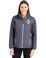 Minnesota Twins Mono Cutter & Buck Rainier PrimaLoft®  Womens Eco Insulated Full Zip Puffer Jacket Anthracite Melange Front