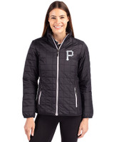 Pittsburgh Pirates Mono Cutter & Buck Rainier PrimaLoft®  Womens Eco Insulated Full Zip Puffer Jacket Black Front
